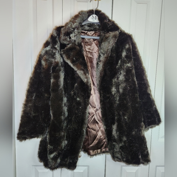 Vintage 1980s Beeline Fashions Faux Fur Jacket Dark Brown Collar Mob Wife 12 - Picture 13 of 13